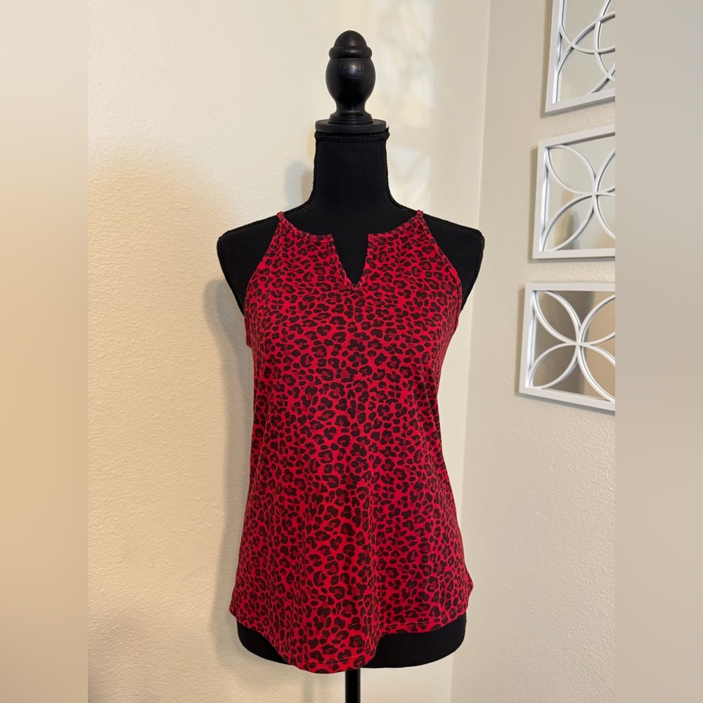 Women's Red Leopard Print Tank Top Punk Gothic Animal Print Size S